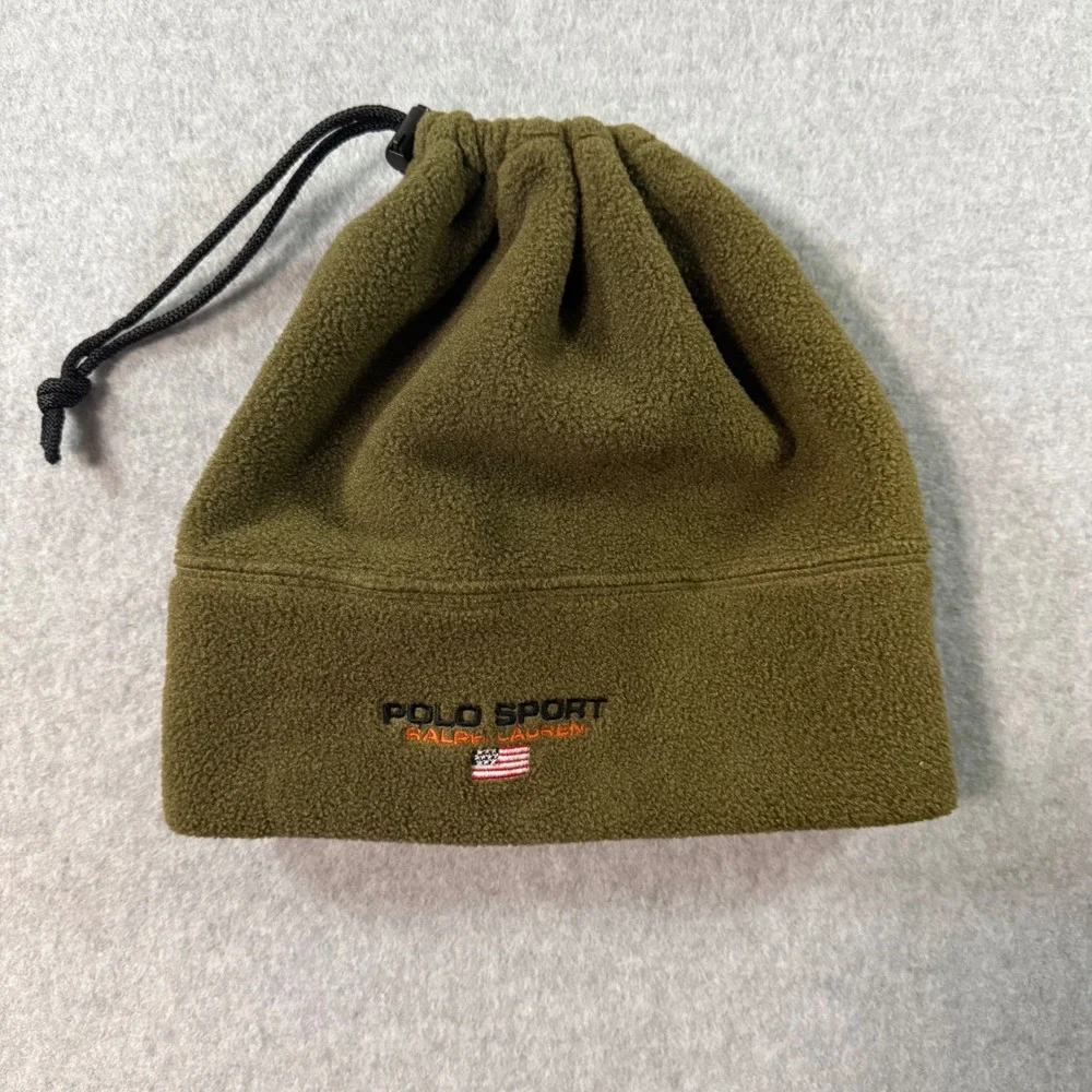 Vintage Polo Sport Ralph Lauren Sportsman Fleece Neck Gaiter Beanie Olive Green